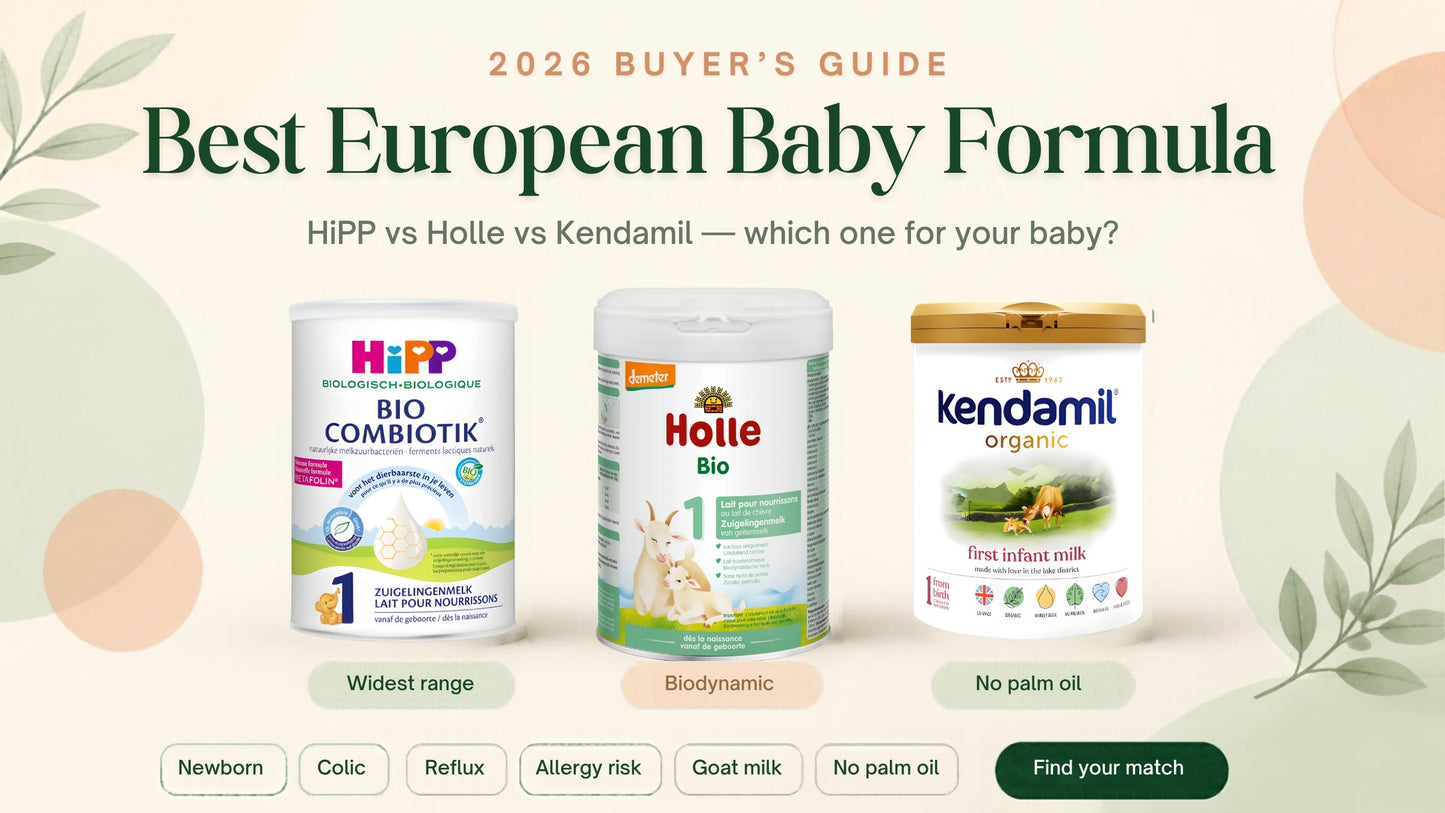 HiPP Dutch, Holle goat and Kendamil Organic formula cans — Best European Baby Formula 2026 buyer's guide