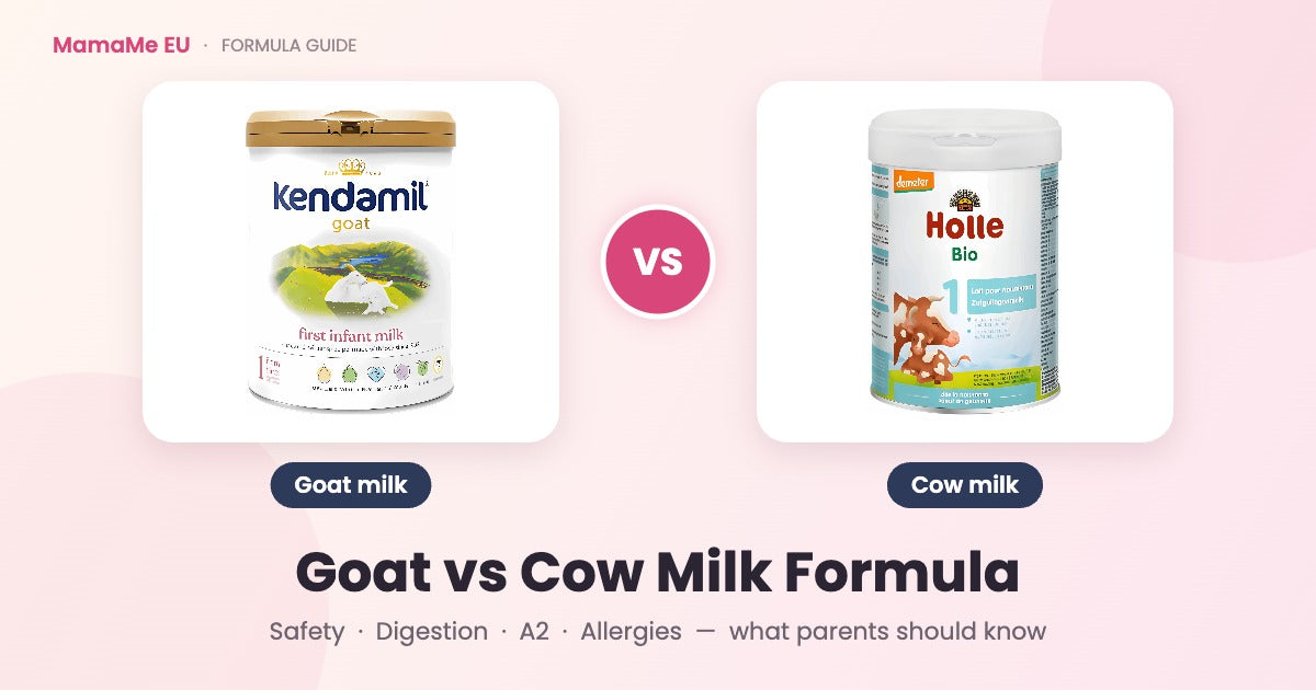 Goat vs cow milk formula – Kendamil Goat Stage 1 and Holle Organic Cow Stage 1 tins side by side