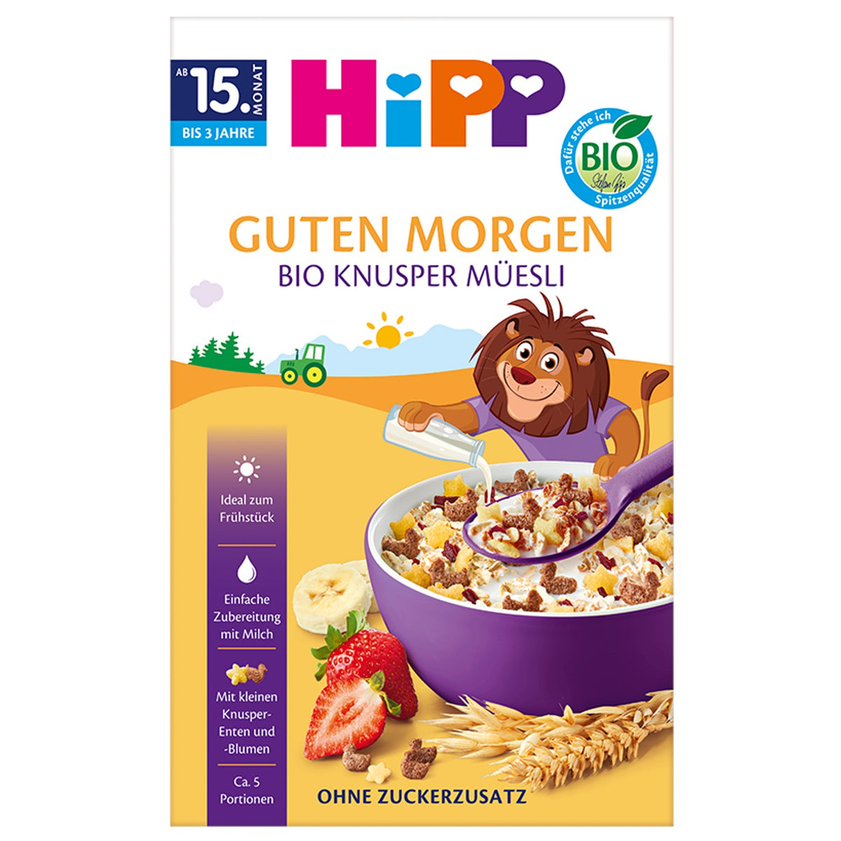 HiPP Guten Morgen Organic Crunchy Muesli (Bio Knusper Müesli) with banana and strawberry – new packaging