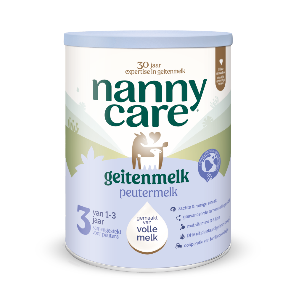 Nannycare Goat Stage 3 Growing-Up Milk – Dutch label (Peutermelk), 800g tin