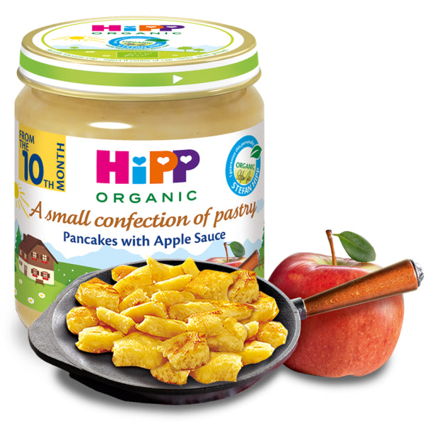 HiPP Organic Kaiserschmarrn Pancake Pieces in Apple Purée 190g – actual jar (label language may vary)
