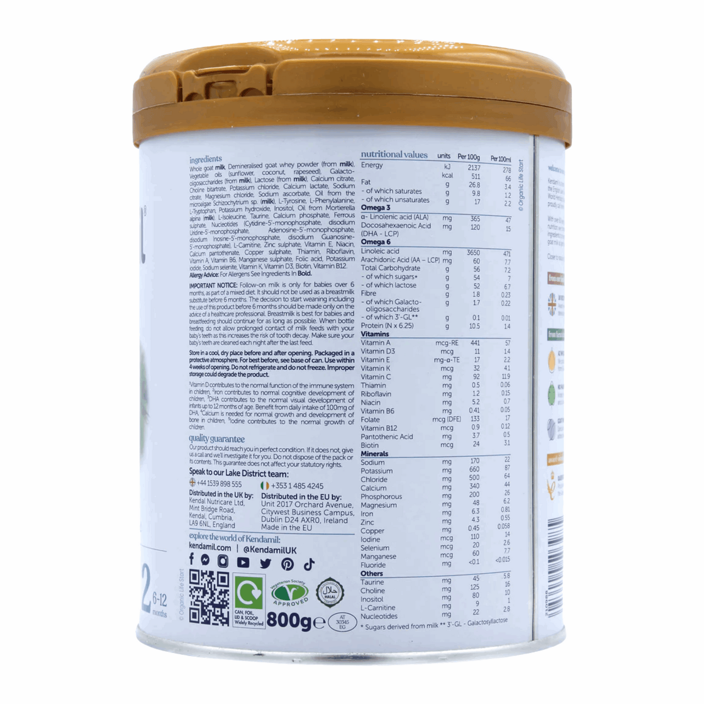 
                  
                    Nutritional label on a baby formula can with gold lid
                  
                
