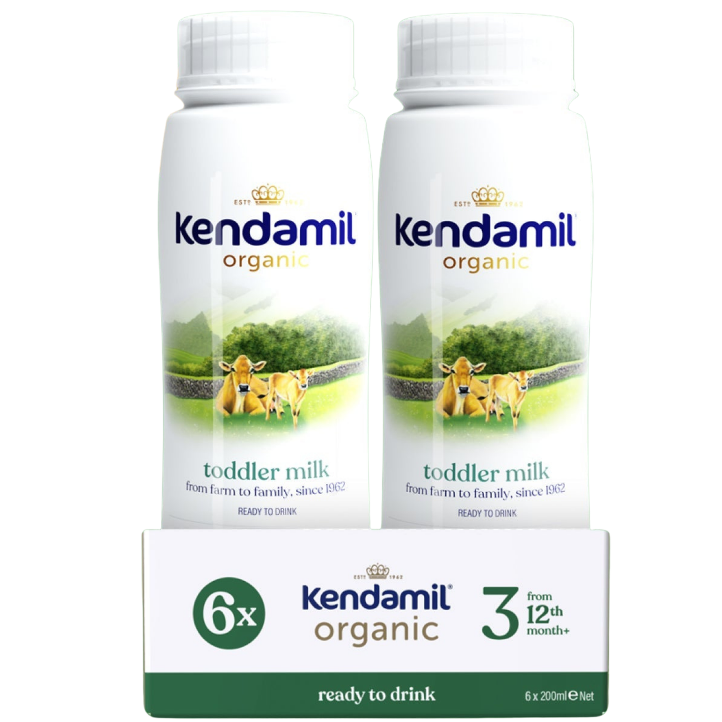 
                  
                    Kendamil Organic Stage 3 Ready-to-Feed toddler milk 200ml bottles and box
                  
                