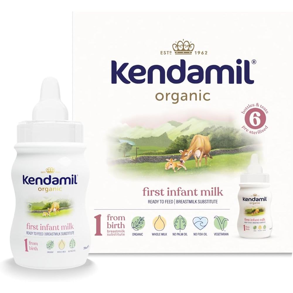 Kendamil Organic Stage 1 First Infant Milk ready to feed starter pack with 70ml bottle
