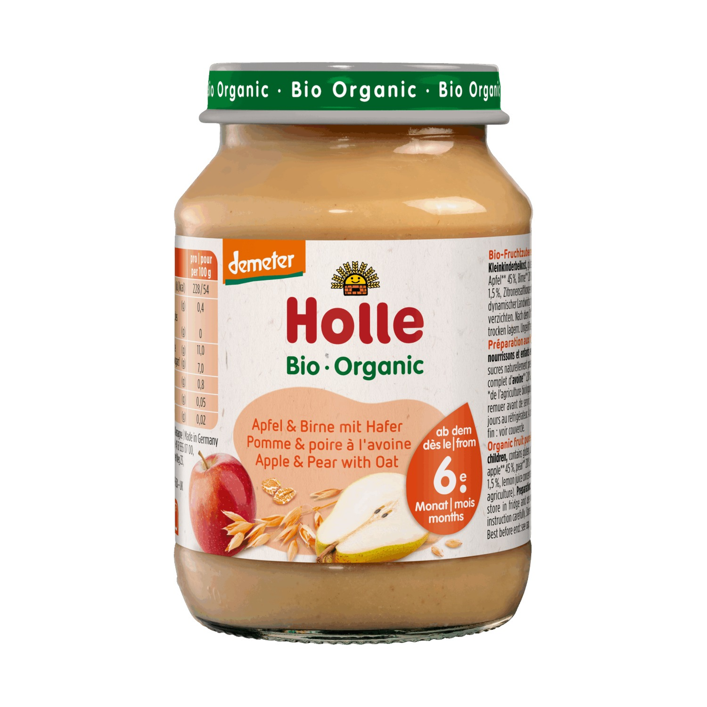 Holle Organic Apple & Pear with Oat baby food jar 190g