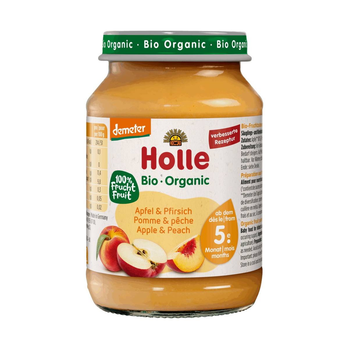 Holle Organic Apple & Peach baby food jar 190g