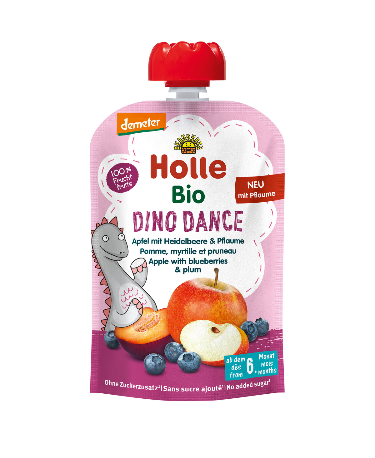 Holle Organic Dino Dance pouch – apple, blueberries and plum, 100g
