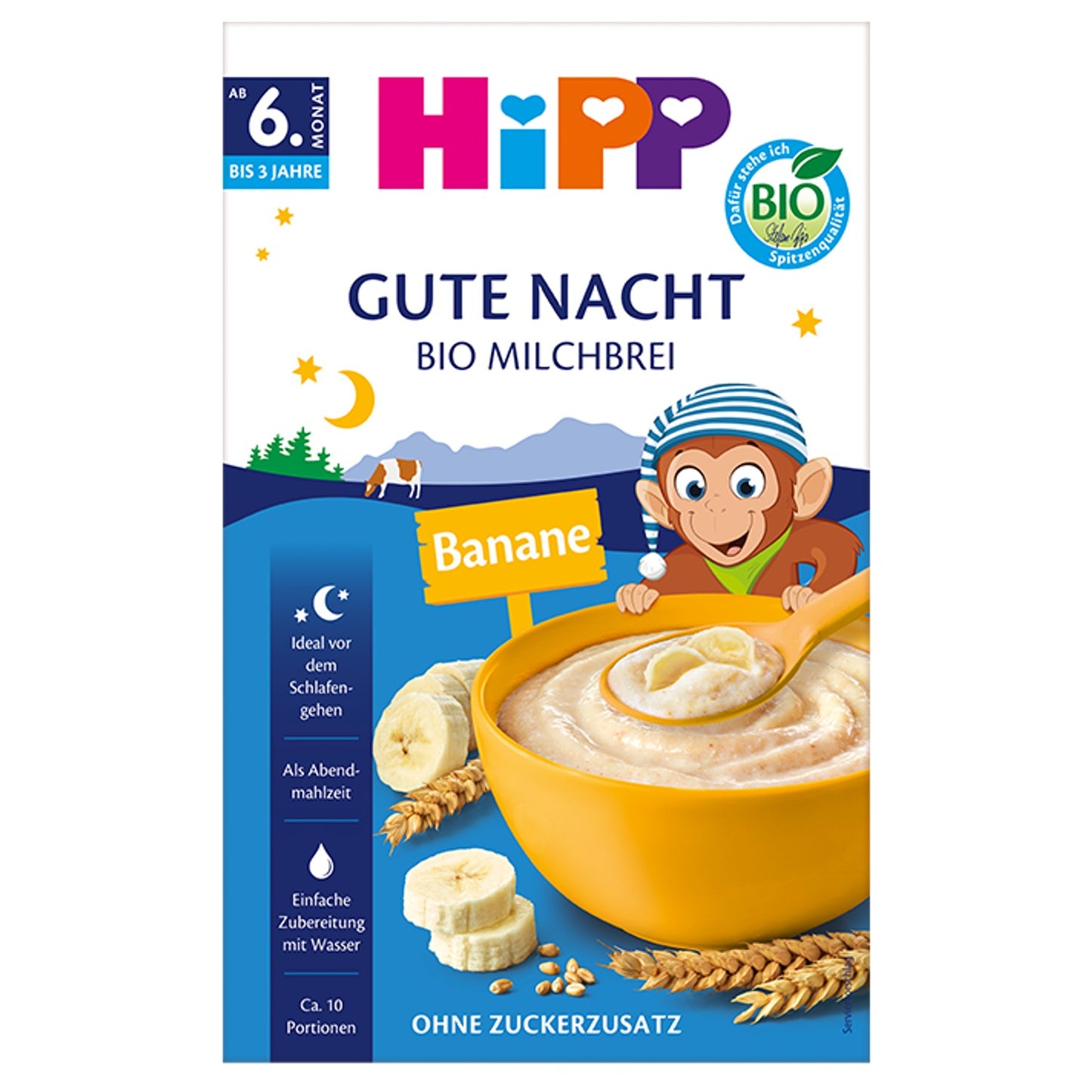 HiPP Gute Nacht Organic Milk Porridge Banana (Bio Milchbrei Banane), 475 g – new packaging