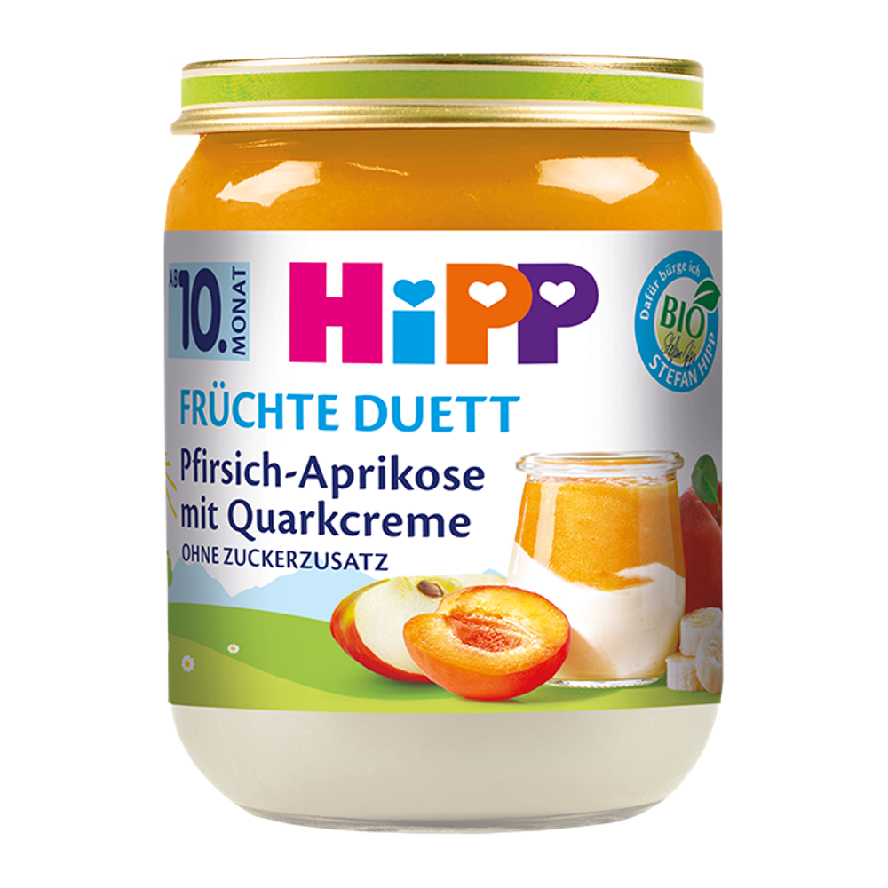 HiPP Organic Fruit Duet Peach & Apricot with Quark Cream 160g jar